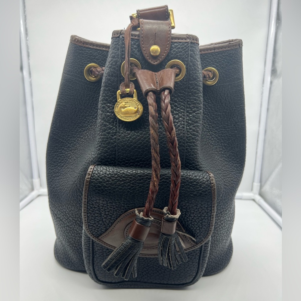 DOONEY & BOURKE VINTAGE Pebbled Leather Black Brown Sling Bucket Shoulder Bag